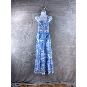 Marine Layer Selene Maxi Dress Womens Size XL Blue Mosaic Print Smocked